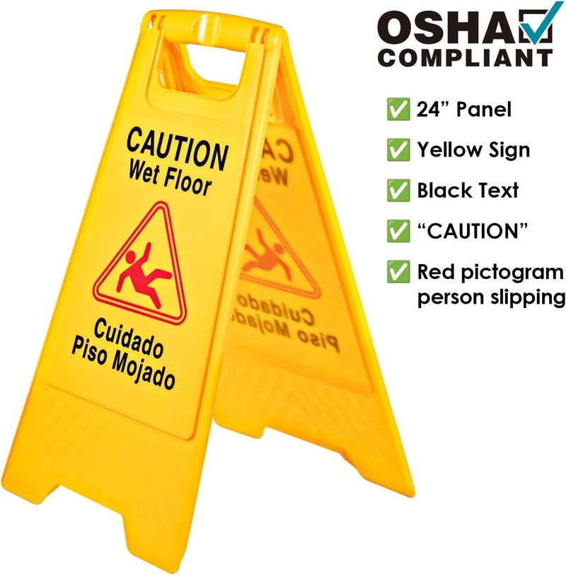 Electri Duct Caution Wet Floor Sign 24" OSHA Compliant Bilingual Double-Sided Commercial Safety Warning Signs A Frame Bright Yellow Cuidado Piso Mojado (Pack of 2) - Image 2